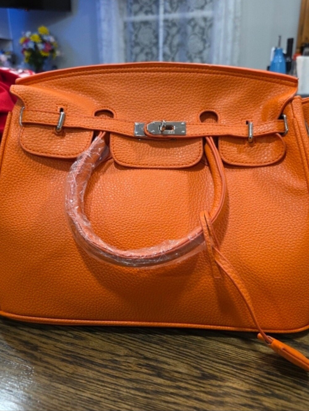 Orange Leather Top-Handle Bag